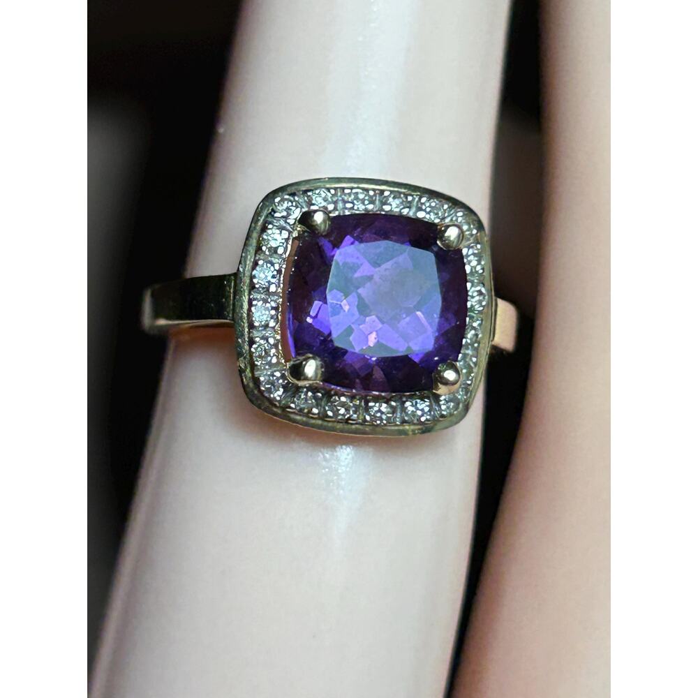 14k solid yellow gold amethyst and diamond accents art deco ring fine jewelry